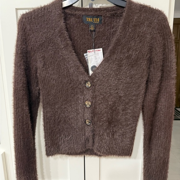 Truth Women's Chocolate Brown Fuzzy Cardigan - Picture 1 of 5